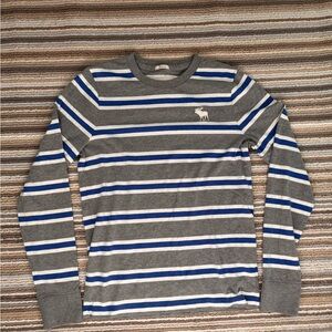 Abercrombie & Fitch Gray and Blue Striped Long Sleeve Tee